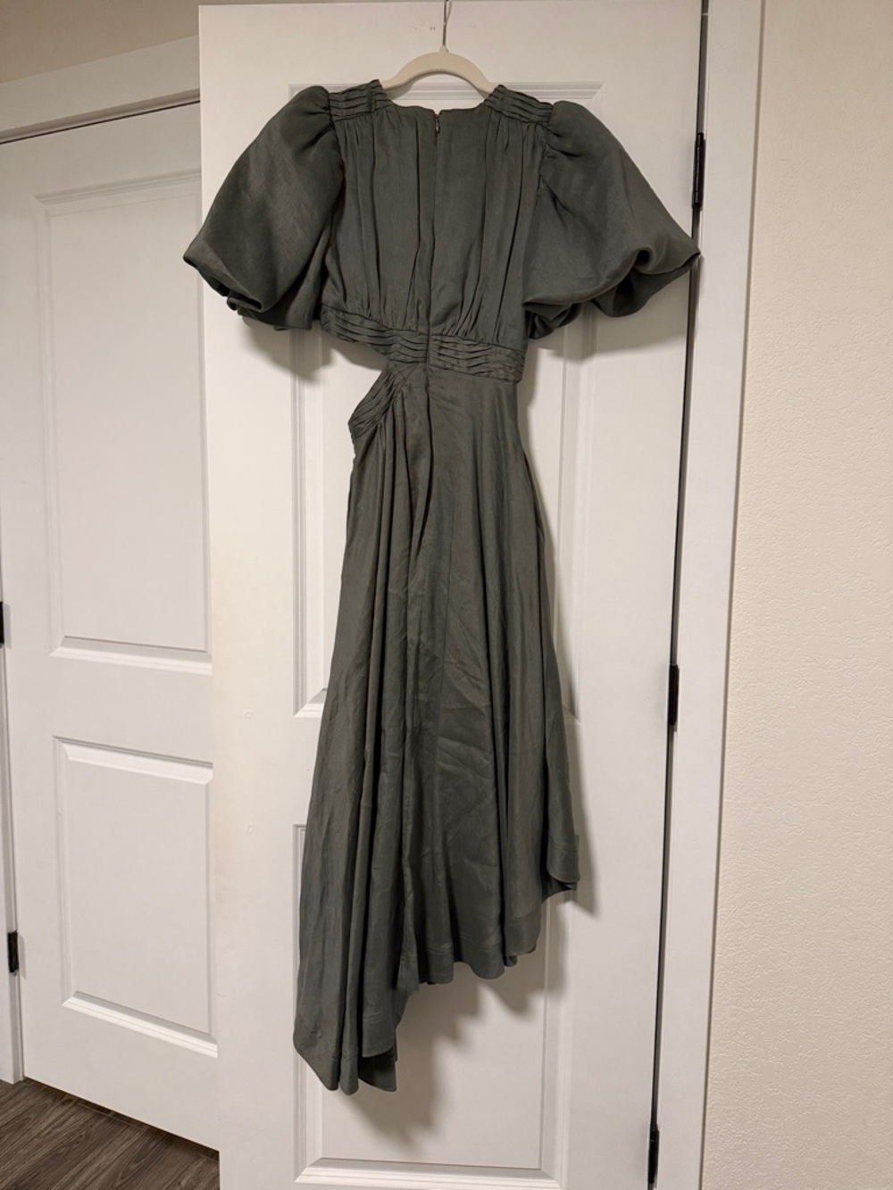 Aje Women's Olive Green Puff-Sleeve Cutout Dress - Picture 3 of 3